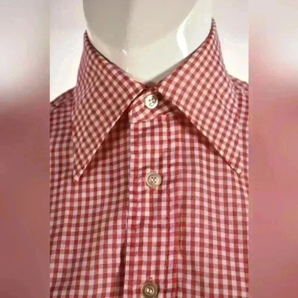1970s LEVI'S Red Cotton Blend Gingham Western Tablecloth Picnic Shirt Small USA - Picture 4 of 7